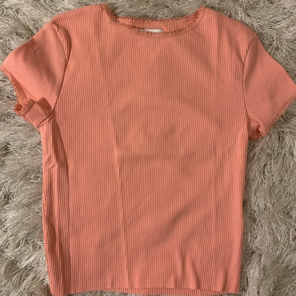 Topshop Ribbed Pink Tight Fit Tee